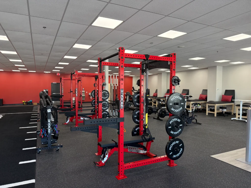 set of weights inside the newly relocated Achieve PT clinic in Sudbury